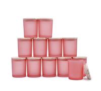 SHOWIN Barattoli spessi per realizzare candele, 12 pezzi, barattoli vuoti da 200 ml, con coperchi in legno, per la realizzazione di candele, contenitori per campioni, rosa satinato
