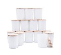 SHOWIN Barattoli spessi per realizzare candele, 16 pezzi, barattoli vuoti da 200 ml, con coperchi in legno, per la realizzazione di candele, contenitori per campioni, bianco opaco