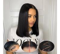 ShowJarlly 9x6HD Human Hair Glueless Bob Wig - 180% Density Pre-Plucked Natural Hairline With Bleached Knots - Wear and Go Pre-Cut Lace for Black Women, Beginners 14inch