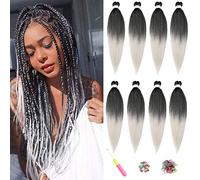 ShowJarlly Easy Braid T1B - Confezione di 8 extension pre-allungate per capelli pre-allungate, in fibra sintetica, morbide e professionali, in argento