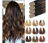 ShowJarlly Extension Capelli Veri Biadesivo 20pcs Extension Capelli Veri 50cm Nero Naturale e Marrone Chiaro Estensione Biadesive Capelli Veri Invisibile Estensione Biadesive 50g(20inch,1B/1B/6#)