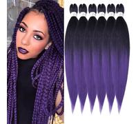 ShowJarlly Pre-Stretched Braiding Hair 6 Confezioni Extension per Treccine Africane Morbido Easy Braid 30 Pollici Yaki Texture Intrecci Professionali 1B/Purple#