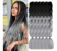 ShowJarlly Treccia Capelli,5 Pezzi Ombre Treccia Jumbo Capelli, Meches Trecce Africane,24 Pollice 500 g Treccia Capelli sintetici Treccia, Gancio Twist Treccia Capelli(Nero/Argento#)