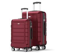 SHOWKOO Set di Valigie Rigide 2 Pezzi ABS+PC Espandibile Leggero Ultra Durevole Valigia Trolley da Viaggio con Chiusura TSA e 4 Ruote Doppie (M-L, Rosso)