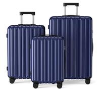 SHOWKOO Set di Valigie Rigide 3 Pezzi 100% Policarbonato Bagaglio Leggero Espandibile Ultra Durevole Valigia Trolley da Viaggio con Serratura Approvata Dalla Tsa e 4 Ruote Doppie M+L+XL,Blu Scuro