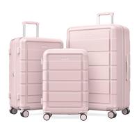 SHOWKOO Set di Valigie Rigide 3 Pezzi Espandibile ABS+PC Leggero Ultra Durevole Valigia Trolley da Viaggio con Chiusura TSA e 4 Ruote Doppie (M-L-XL, Rosa)