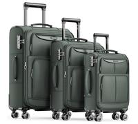 SHOWKOO Set Valige Morbide 3 Pezzi Espandibile Cabina Valigia da Viaggio Trolley di Stoffa Leggero Ultra Durevole con Lucchetto TSA e 4 Ruote Doppie (M-L-XL, Verde)
