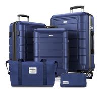 SHOWKOO Set Valigie Rigide 5 Pezzi Set Trolley da Viaggio Espandibile PC+ABS Leggero Ultra Durevole Valigia Bagaglio a Mano con Borsa da Toilette e Borsa da Viaggio, Blu