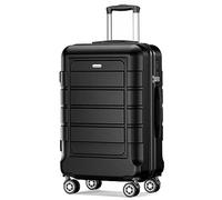 SHOWKOO Valigia Media Rigida 67cm Bagaglio a Mano Ultra Leggero ABS+PC Espandibile Durevole Valige Trolley da Viaggio con Chiusura TSA e 4 Ruote Doppie, Nero -L