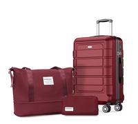 SHOWKOO Valigia Piccola 55cm Trolley Bagaglio a Mano Ultra Leggero ABS+PC Durevole Cabin Set Valige Trolley da Viaggio Chiusura TSA con Borsa da Toilette e Borsa da Viaggio, Rosso