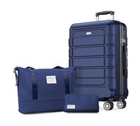 SHOWKOO Valigia Rigida Grande 77cm Trolley Bagaglio a Mano Ultra Leggero ABS+PC Espandibile Durevole Set Valige Trolley da Viaggio Chiusura TSA con Borsa da Toilette e Borsa da Viaggio, Blu
