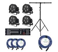 Showlite FLP-5x8W Fari SET in MX Controller Master Pro USB, Trave` Luce e Cavi (LED-Spots, Tecnologia Luci, Set Completo, Statív, Cavo DMX, 1m, 3m)