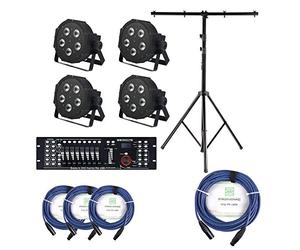 Showlite FLP-5x9W Fari SET in MX Controller Master Pro USB, Trave Luci e Cavi (LED-Spots, Tecnica Luci, Set Completo, Statív, Cavo DMX, 1m, 3m)