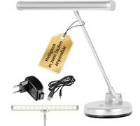 Showlite KW Lampada da Pianoforte LED Argento Opaco, Altezza 36 cm | Lampada da pianoforte LED con 15 LED estremamente luminosi, Temperatura colore: 6000 Kelvin (bianco freddo), Base antiscivolo