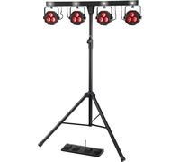 Showlite LB-4390 Sistema Completo LED RGB, con Pedale Wireless (Tri-LED PAR Spots, Strobe Spot bianchi, DMX512, Pedale Wireless, Display LCD, Microfono, T-Bar, Statore, Borse)