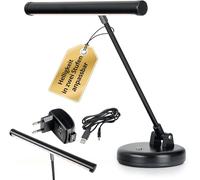 Showlite PL-1-BK-KW Lampada LED per Pianoforte - Lampada per Pianoforte con 15 LED - luce bianco caldo a 2 livelli - altezza 36 cm - alimentazione via USB, rete o batteria - nero