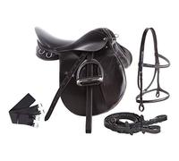 SHOWMEN CRAFT Equitazione Inglese Sella Tack Set Cuoio Pelli Ferri Staffe Briglia REINI Circonferenza Cinch All Purpose Show Jumping Trail Equestre Starter Package