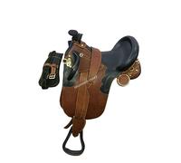 SHOWMEN CRAFT Sella australiana in pelle con sottopancia e parafango per equitazione (marrone)