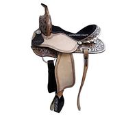 SHOWMEN CRAFT Sella Western Barrel Racing Style con pelle neutra con testiera e pettorale (43 cm)