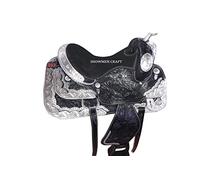 SHOWMEN CRAFT Sella western completamente decorativa argento spettacolo vestito con testiera e richiamo seno (43 cm)