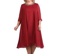shownicer Abito a Mantella in Chiffon da Donna Manica 3/4 Casual in Girocollo Taglie Forti Vestiti Elegante Allentato Abito da Cerimonia Cocktail C Rosso 3XL