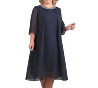 shownicer Abito a Mantella in Chiffon da Donna Manica 3/4 Casual in Girocollo Taglie Forti Vestiti Elegante Allentato Abito da Cerimonia Cocktail C Blu XXL