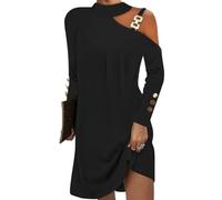 shownicer Abito da Donna Manica Lunga Vestito Senza Spalline al Ginocchio Autunno Abiti Sexy Curvy Cerimonia Vestiti Eleganti Casuale Abito Mini da Cocktail A Nero L