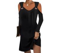 shownicer Abito da Donna Manica Lunga Vestito Senza Spalline al Ginocchio Autunno Abiti Sexy Curvy Cerimonia Vestiti Eleganti Casuale Abito Mini da Cocktail C Nero XL