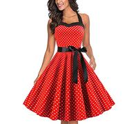 shownicer Abito Vintage per Donne Senza Maniche con Scollo a V Party Classic Rockabilly Cocktail A Rosso XS