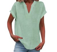 shownicer Camicia Donna Elegante Estiva Manica Corta Camicetta in Lino Cotone Scollo a V Camicia Eleganti Curvy Blusa Magliette Tshirt A Vert Clair XXL