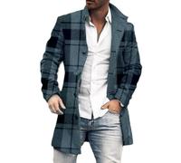 shownicer Cappotto da Uomo Elegante Giacche di Media Lunghezza Slim Fit Caldo Trench Coat Casual Bottoni Cappotto Stampa Giacca Autunno Inverno A Nero L