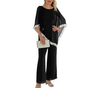 shownicer Completo Donna Elegante Tailleur 2 Pezzi Set Completi di Pantaloni da Cerimonia Due Pezzi Set Taglia Grande Abbigliamento per Business e Matrimoni A Nero 3XL