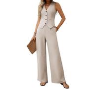 shownicer Completo Donna Elegante Tailleur 2 Pezzi Set Senza Maniche Blazer Gilet e Pantaloni Curvy Completo Due Pezzi Costume Suit Casual Outfits Streetwear A Cachi XL