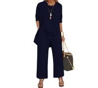 shownicer Completo Donna Elegante Tailleur 3 Pezzi Set Completi di Pantaloni da Cerimonia Set Taglia Grande Abbigliamento per Business e Matrimoni A Blu Scuro XXL