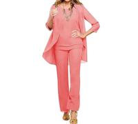 shownicer Completo Donna Elegante Tailleur 3 Pezzi Set Madre della Sposa Abiti Pantaloni in Chiffon Completi da Cerimonia Festa Set Taglia Grande Abbigliamento per Matrimoni A Rosa4 L