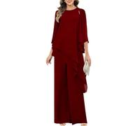 shownicer Completo Donna Elegante Tailleur Donna Eleganti Tuta in Chiffon 3 Pezzi Set Curvy Completo da Cerimonia Madre della Sposa Abiti Taglia Grande A Rosso Scuro 34