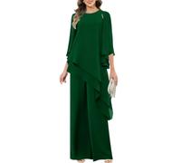 shownicer Completo Donna Elegante Tailleur Donna Eleganti Tuta in Chiffon 3 Pezzi Set Curvy Completo da Cerimonia Madre della Sposa Abiti Taglia Grande A Verde Scuro 54