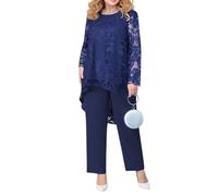 shownicer Completo Donna Elegante Tailleur in Chiffon 2 Pezzi Set Completi di Pantaloni da Cerimonia Due Pezzi Set Taglia Grande Abbigliamento per Business e Matrimoni A Blu Scuro 3XL