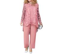 shownicer Completo Donna Elegante Tailleur in Chiffon 2 Pezzi Set Completi di Pantaloni da Cerimonia Due Pezzi Set Taglia Grande Abbigliamento per Business e Matrimoni A Rosa M
