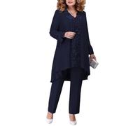 shownicer Completo Donna Elegante Tailleur in Chiffon 2 Pezzi Set Completi di Pantaloni da Cerimonia Due Pezzi Set Taglia Grande Abbigliamento per Business e Matrimoni F Blu Scuro 3XL