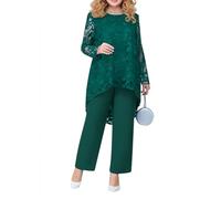 shownicer Completo Donna Elegante Tailleur in Chiffon 2 Pezzi Set Completi di Pantaloni da Cerimonia Due Pezzi Set Taglia Grande Abbigliamento per Business e Matrimoni A Verde XXL