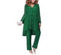 shownicer Completo Donna Elegante Tailleur in Chiffon 2 Pezzi Set Completi di Pantaloni da Cerimonia Due Pezzi Set Taglia Grande Abbigliamento per Business e Matrimoni F Verde 5XL