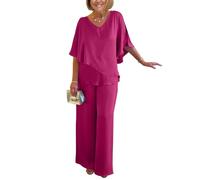 shownicer Completo Donna Elegante Tailleur in Raso 2 Pezzi Set Completi di Pantaloni da Cerimonia Due Pezzi Set Taglia Grande Abbigliamento per Business e Matrimoni D Rosa XL