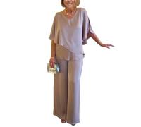 shownicer Completo Donna Elegante Tailleur in Raso 2 Pezzi Set Completi di Pantaloni da Cerimonia Due Pezzi Set Taglia Grande Abbigliamento per Business e Matrimoni D Cachi XXL