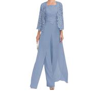 shownicer Completo Donna Elegante Tailleur Madre della Sposa Abiti Pantaloni in Chiffon Completi da Cerimonia Festa Set 3 Pezzi Set Taglia Grande Abbigliamento per Matrimoni A Blu2 50