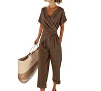 shownicer Completo Donna Elegante Tuta Estivo 2 Pezzi Set Maniche Corte Top E Pantaloni Curvy Completo Due Pezzi Set Completi Tute A caffè M