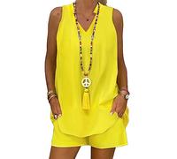 shownicer Completo Donna Estivo 2 Pezzi Corto Set Pantaloncini E Top Elegante Traforato Ampia Abbigliamento Casual Chic Moda Completino Tuta Streetwear Outfit B Giallo XXL