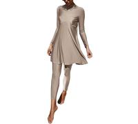 shownicer Costume da Bagno Musulmano Donna Manica Lunga Burkini + Pantaloni da Nuoto Islamico 2 Pezzi Costume da Bagno Copertura Completa Modesto Swimsuit Beachwear B Albicocca L