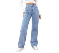 shownicer Donna Jeans Lunghi Alta Vita Jeans Larga Jeans Baggy Denim Pantaloni Diritti Vintage Elasticizzati Jeans Straight Wide Leg Pants Denim Trousers C Bleu Clair M