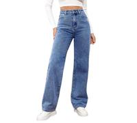 shownicer Donna Jeans Lunghi Alta Vita Jeans Larga Jeans Baggy Denim Pantaloni Diritti Vintage Elasticizzati Jeans Straight Wide Leg Pants Denim Trousers C Bleu Foncé XL